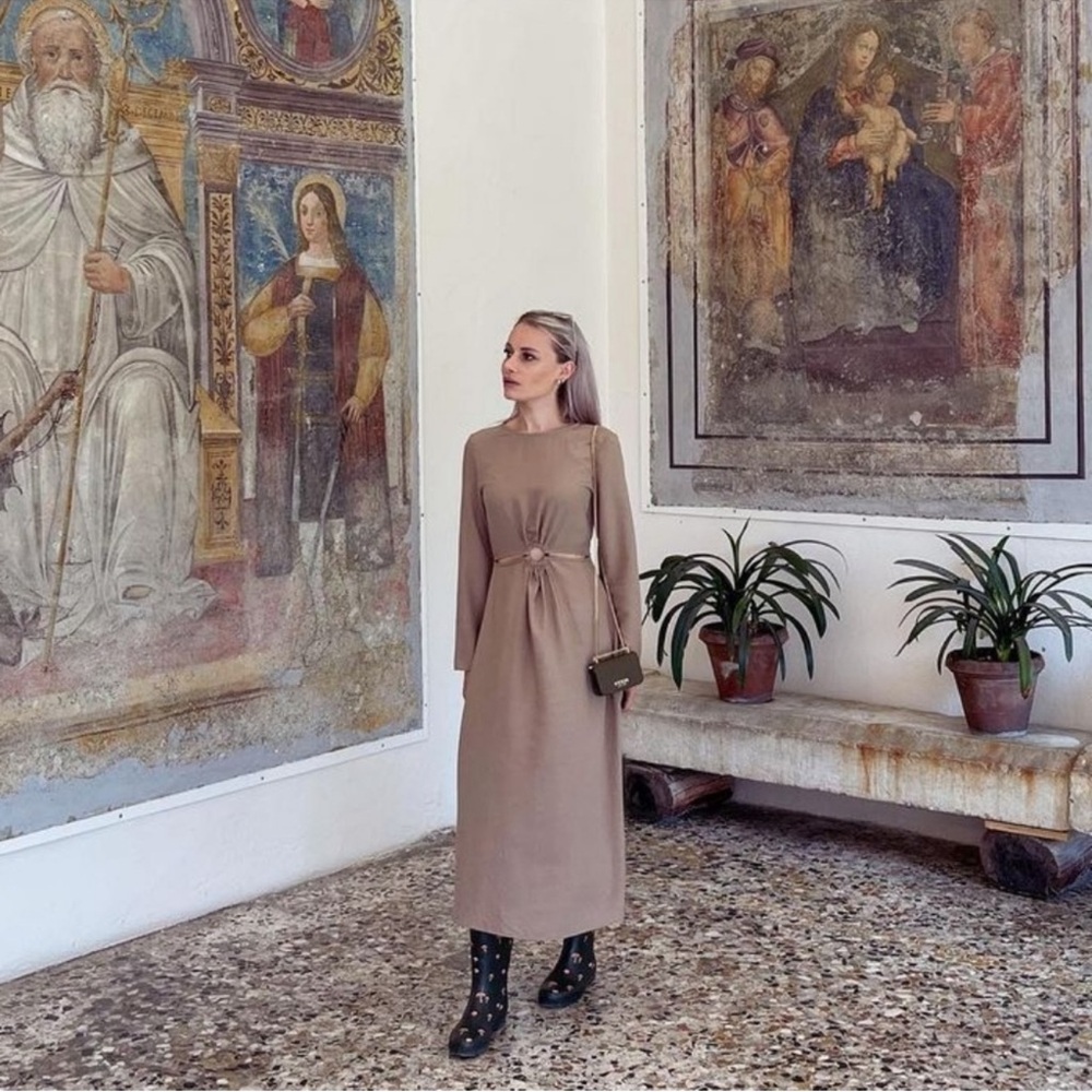 Zara Tan Long Sleeve Sheath Dress
